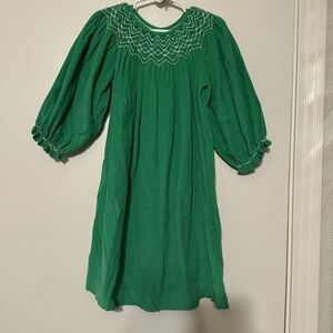 Mom & Me Corduroy Green Holiday Smocked Seed Pearl Embellished Bishop Dress 3T